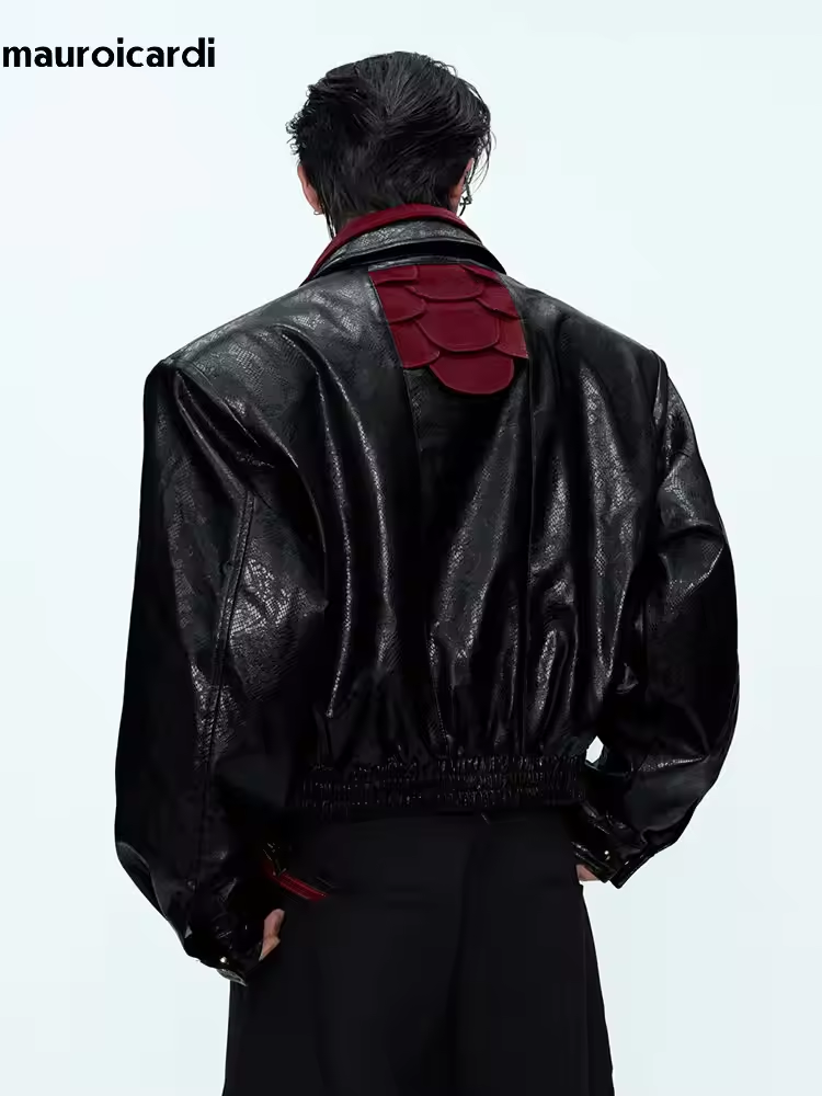 Streetwear Brand Clothing - Mauroicardi Lente Herfst Patchwork Korte Snakeskin