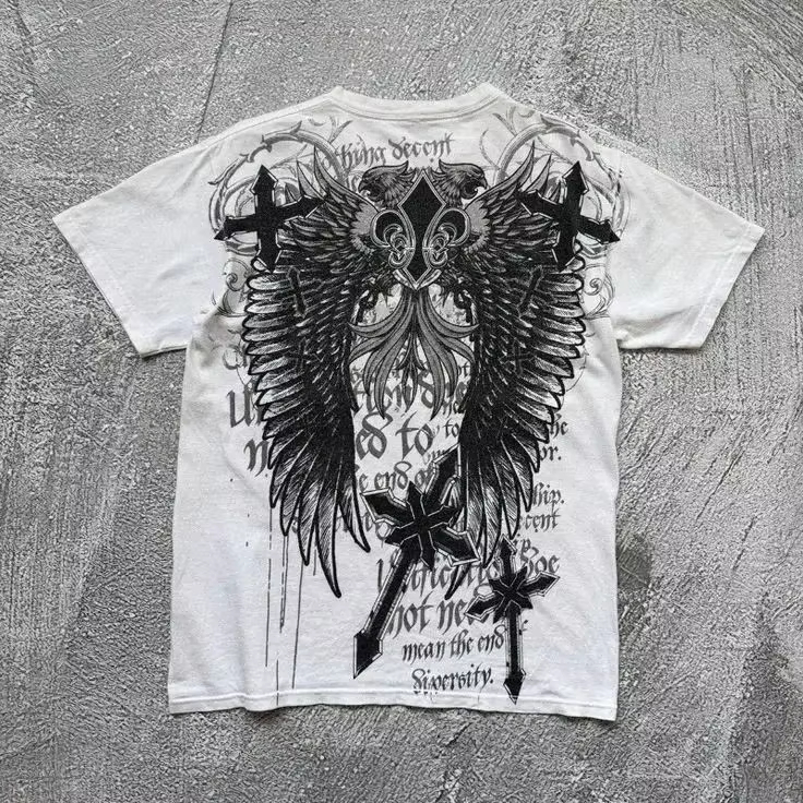 Gothic Streetwear Brand - Y2K Gothic Wing Cross Klassiek Amerikaans